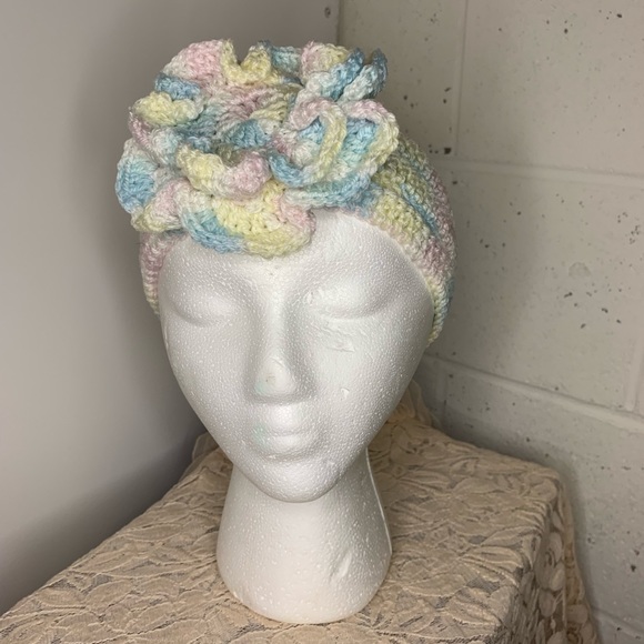 Handmade Crochet Pastel Headband with Flower - Picture 1 of 5
